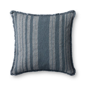 Loloi PLL0131 Machine Woven Solid Pillow Blue ,Ivory 100% Cotton DSETPLL0131BBIVPIL2