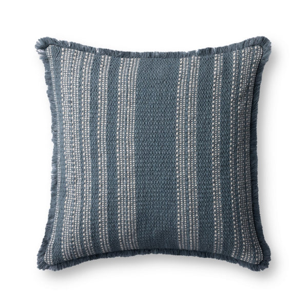 Loloi PLL0131 Machine Woven Solid Pillow Blue ,Ivory 100% Cotton DSETPLL0131BBIVPIL2
