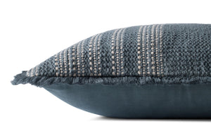 Loloi PLL0131 Machine Woven Solid Pillow Blue ,Ivory 100% Cotton DSETPLL0131BBIVPIL2