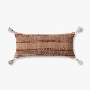 PLL0137 Playfully Textured Transitional Throw Pillow with Striped Design and Charming Tassels