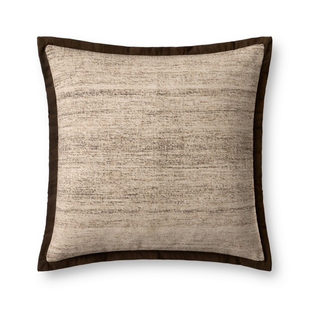 Loloi PLL0143 Machine Woven Transitional Pillow Brown ,Ivory Polyester | Cotton P331PLL0143BRIVPIL3