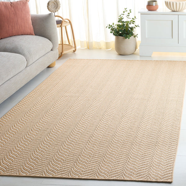 Safavieh Palm Beach 330C Maize Ivory Textured Sisal-Wool Low-Profile Rug — Durable Scandinavian Chevron Look For High-Traffic Spaces 4'-0" x 6'-0" PAB330C-4