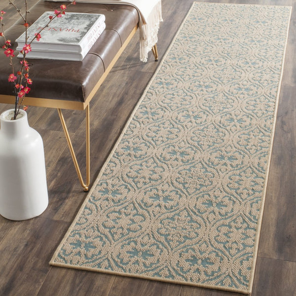 Safavieh Palm Beach Elegant Area Rug Runner With Intricate Oriental Pattern For Stylish Home Decor Accents Natural ,Turquoise 90% Jute,10% Polypropylene Multifilament Pab511a-28