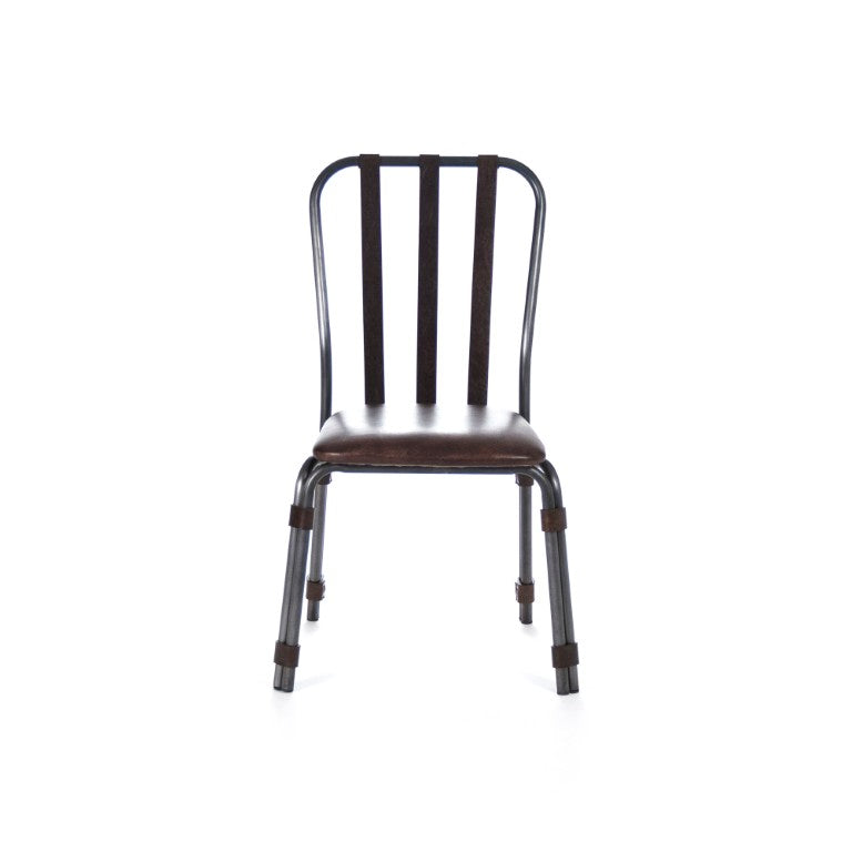 Zentique Rik Top-Grain Leather Dining Chair with Iron Frame — Industrial Chic, Ergonomic Comfort, Compact Fit PF23