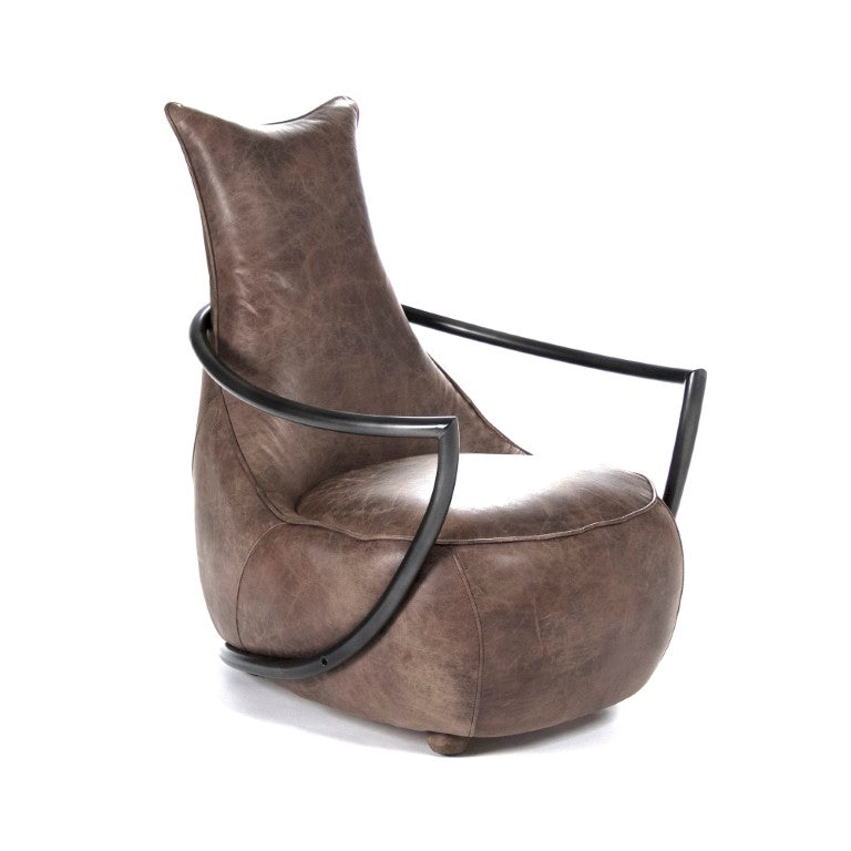 Zentique Zak Leisure Chair with Iron Frame & Top-Grain Leather Upholstery, Sleek Modern Accent Seat for Lounging PF7159
