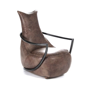 Zentique Zak Leisure Chair with Iron Frame & Top-Grain Leather Upholstery, Sleek Modern Accent Seat for Lounging PF7159