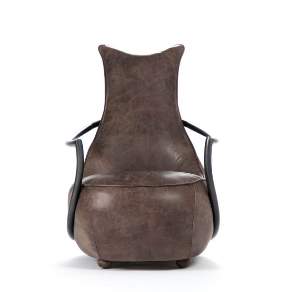 Zentique Zak Leisure Chair with Iron Frame & Top-Grain Leather Upholstery, Sleek Modern Accent Seat for Lounging PF7159