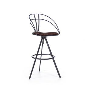 Zentique Nathan Top-Grain Leather Bar Stool with Iron Frame, Ergonomic Back, Industrial Modern Comfort, 39.5" PF7