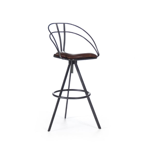 Zentique Nathan Top-Grain Leather Bar Stool with Iron Frame, Ergonomic Back, Industrial Modern Comfort, 39.5" PF7