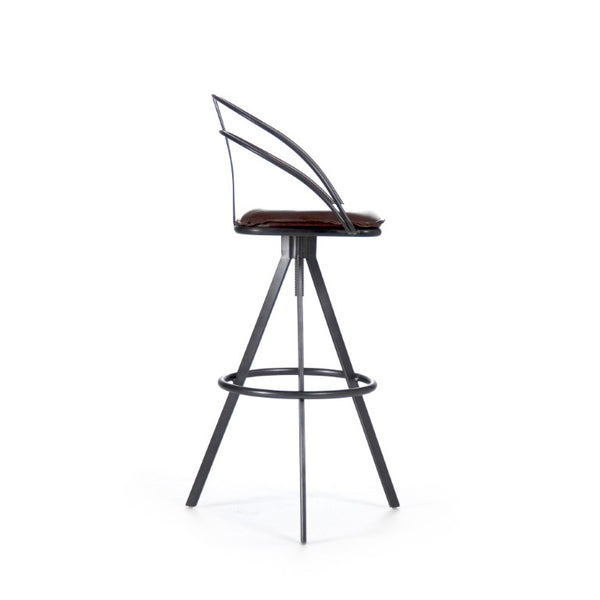 Zentique Nathan Top-Grain Leather Bar Stool with Iron Frame, Ergonomic Back, Industrial Modern Comfort, 39.5" PF7