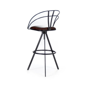 Zentique Nathan Top-Grain Leather Bar Stool with Iron Frame, Ergonomic Back, Industrial Modern Comfort, 39.5" PF7