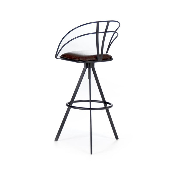 Zentique Nathan Top-Grain Leather Bar Stool with Iron Frame, Ergonomic Back, Industrial Modern Comfort, 39.5" PF7