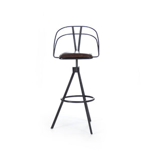 Zentique Nathan Top-Grain Leather Bar Stool with Iron Frame, Ergonomic Back, Industrial Modern Comfort, 39.5" PF7