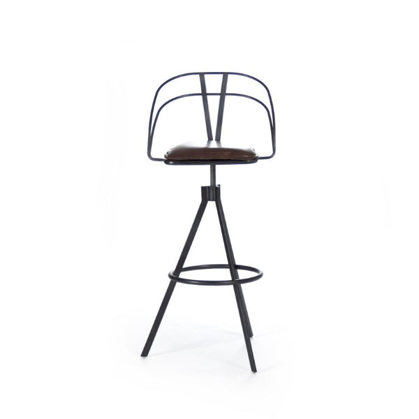 Zentique Nathan Top-Grain Leather Bar Stool with Iron Frame, Ergonomic Back, Industrial Modern Comfort, 39.5" PF7