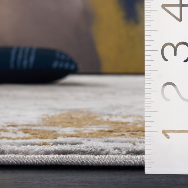 Safavieh Palma Round Area Rug In Grey And Gold — Low-Profile Power-Loomed Turkish Rug, Durable Soft Texture 6'-7" x 6'-7" PAM366G-7R