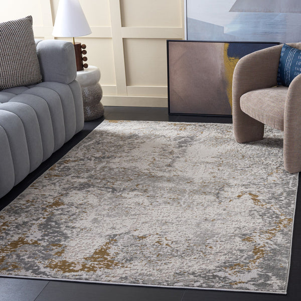 Safavieh Palma Round Area Rug In Grey And Gold — Low-Profile Power-Loomed Turkish Rug, Durable Soft Texture 6'-7" x 6'-7" PAM366G-7R