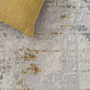 Safavieh Palma Contemporary Turkish Rug In Soft Grey And Gold — Low-Pile Power-Loomed, Durable Stylish Grounding Piece 5'-3" x 7'-6" PAM368F-5