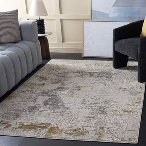 Safavieh Palma Contemporary Turkish Rug In Soft Grey And Gold — Low-Pile Power-Loomed, Durable Stylish Grounding Piece 5'-3" x 7'-6" PAM368F-5