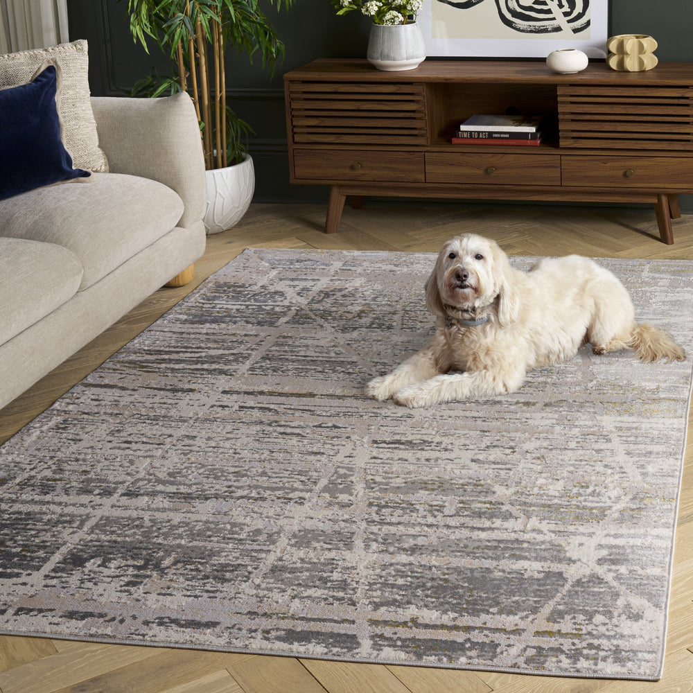 Safavieh Palma Modern Grey And Gold Area Rug — Low-Profile, Stain-Resistant Power-Loomed Design From Turkey 4'-0" x 6'-0" PAM370F-4
