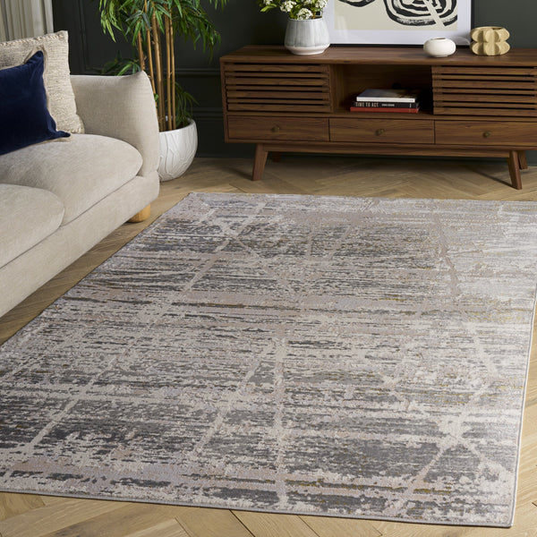 Safavieh Palma Modern Grey And Gold Area Rug — Low-Profile, Stain-Resistant Power-Loomed Design From Turkey 4'-0" x 6'-0" PAM370F-4