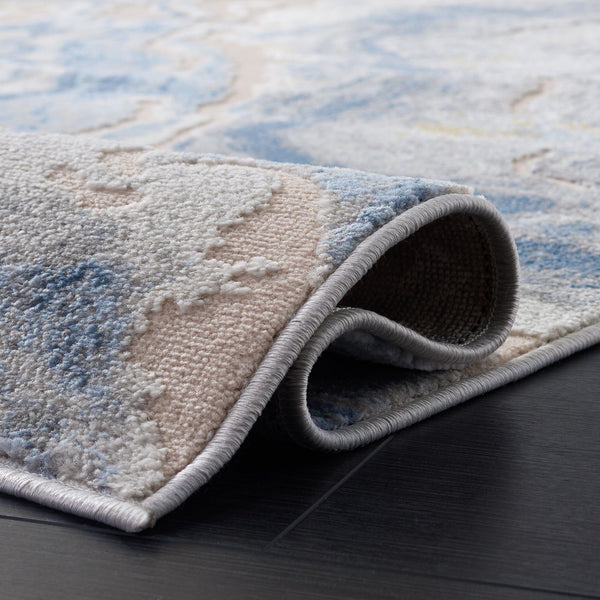 Safavieh Palma Modern Grey And Teal Area Rug — Low Pile Power-Loomed Comfort, Durable Turkish Craftsmanship 4'-0" x 6'-0" PAM374F-4