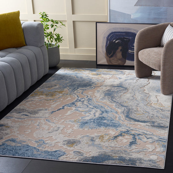 Safavieh Palma Contemporary Grey & Teal Runner Rug — Low-Profile, Power-Loomed In Turkey For Durability 2'-2" x 9'-0" PAM374F-29