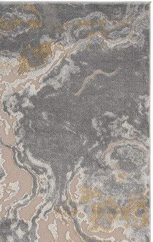 Safavieh Palma Modern Round Rug In Grey And Gold — Low-Profile Power-Loomed Turkish Construction, Durable Elegance 6'-7" x 6'-7" PAM374G-7R