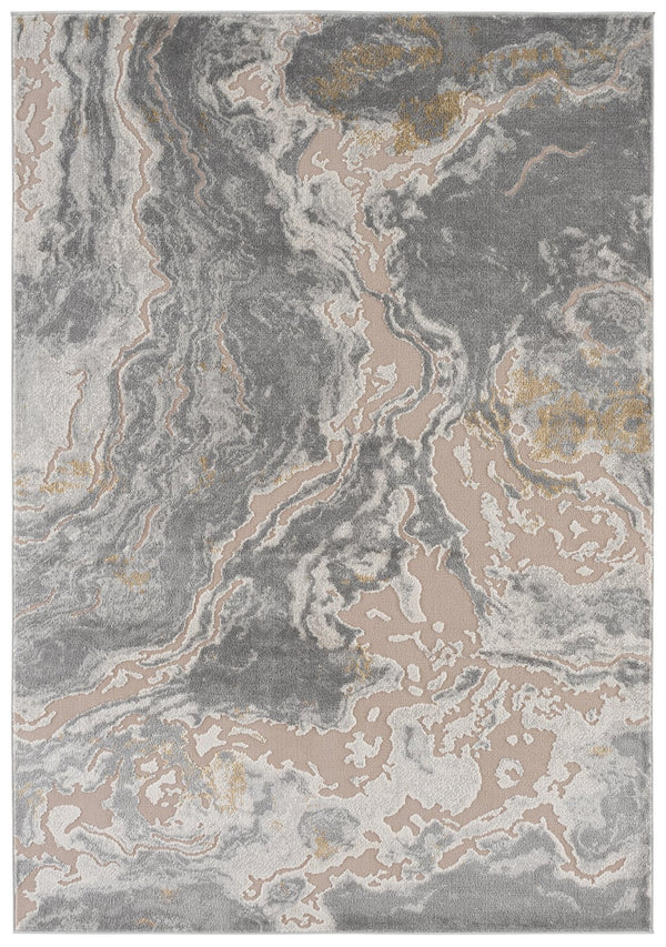 Safavieh Palma Modern Round Rug In Grey And Gold — Low-Profile Power-Loomed Turkish Construction, Durable Elegance 6'-7" x 6'-7" PAM374G-7R