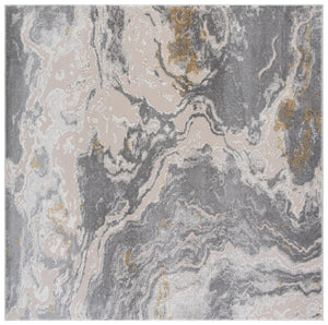 Safavieh Palma Modern Round Rug In Grey And Gold — Low-Profile Power-Loomed Turkish Construction, Durable Elegance 6'-7" x 6'-7" PAM374G-7R