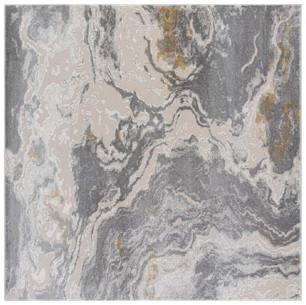 Safavieh Palma Modern Round Rug In Grey And Gold — Low-Profile Power-Loomed Turkish Construction, Durable Elegance 6'-7" x 6'-7" PAM374G-7R