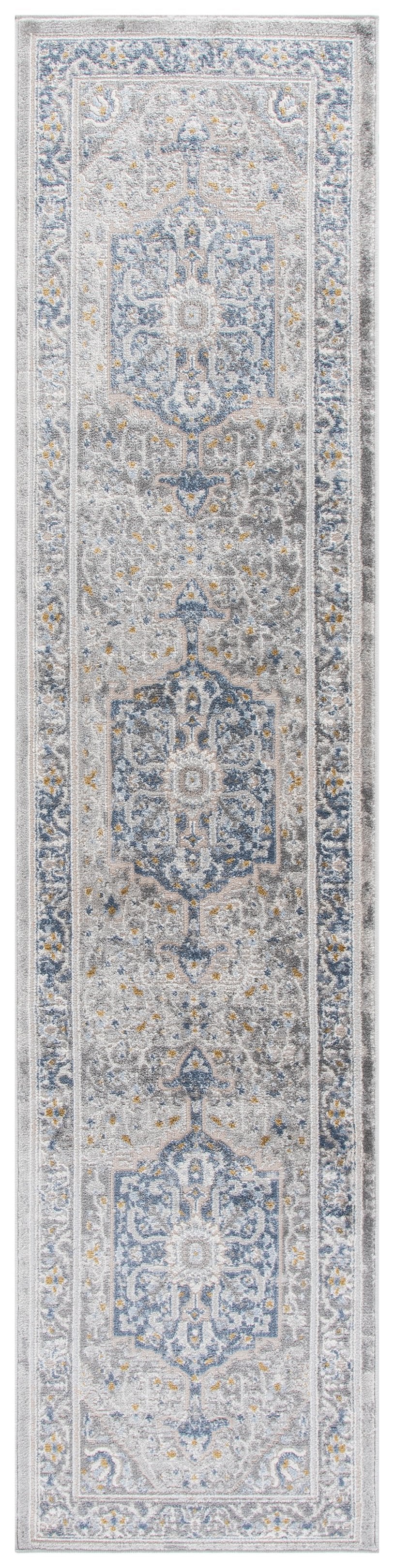 Safavieh Palma Traditional-Inspired Runner Rug In Grey And Teal — Low Pile, Durable Power-Loomed Turkish Craftsmanship 2'-2" x 9'-0" PAM376G-29