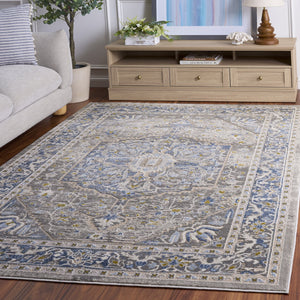 Safavieh Palma Refined Grey And Teal Area Rug — Low-Profile Power-Loomed Turkish Construction For Durability And Style 4'-0" x 6'-0" PAM376G-4