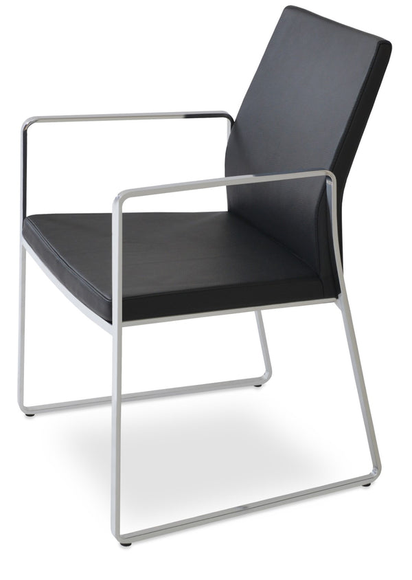 Soho Concept Pasha Sled Armchair - Premium Leather Or Boucle Fabric, Chrome Base, 10-year Guarantee, Stylish Comfort Chrome,Black  Soho-concept-dining-chair-04703