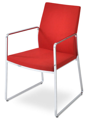 Soho Concept Pasha Sled Armchair Dining Chair - Stylish Camira Era Fabric, 10-year Guarantee, Chrome/Black Base Chrome,Red  Soho-concept-dining-chair-04701