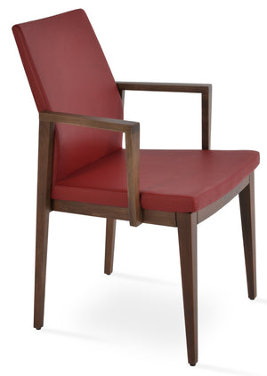 Soho Concept Pasha Wood Armchair Dining Chair - Elegant Leatherette Seat, 2-year Guarantee, 350 Lb Capacity Walnut,Red  Soho-concept-dining-chair-04694