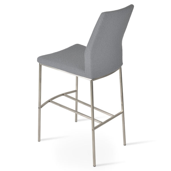 Soho Concept Brushed Stainless Steel Barstools & Counterstools – Premium Camira Boucle & Leather Upholstery Grey  Soho-concept-dining-chair-09060