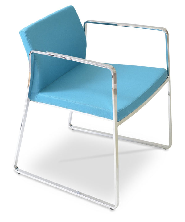 Soho Concept Pasha Sled Armchair Dining Chair - Stylish Camira Era Fabric, 10-year Guarantee, Chrome/Black Base Chrome,Turquoise  Soho-concept-dining-chair-04789