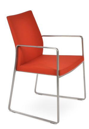 Soho Concept Pasha Sled Armchair - Stylish Dining Chair In Camira Blazer Wool, Chrome Base, 10-year Guarantee! Orange  Soho-concept-dining-chair-04871