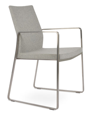 Soho Concept Pasha Sled Armchair - Stylish Dining Chair In Camira Blazer Wool, Chrome Base, 10-year Guarantee! Silver  Soho-concept-dining-chair-04869