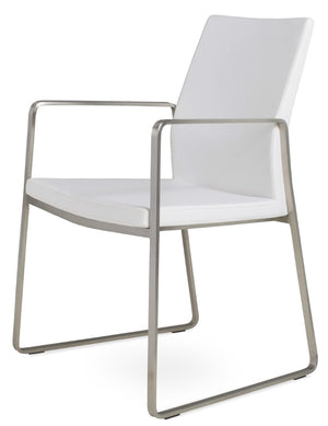 Soho Concept Pasha Sled Armchair Dining Chair With Chrome Base, Fire-resistant Leatherette, 2-year Guarantee White  Soho-concept-dining-chair-04861