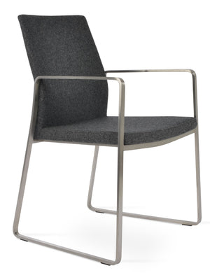 Soho Concept Pasha Sled Armchair - Stylish Dining Chair In Camira Blazer Wool, Chrome Base, 10-year Guarantee! Dark Grey  Soho-concept-dining-chair-04863