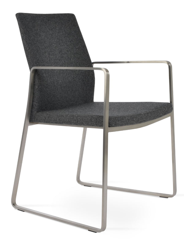 Soho Concept Pasha Sled Armchair - Stylish Dining Chair In Camira Blazer Wool, Chrome Base, 10-year Guarantee! Dark Grey  Soho-concept-dining-chair-04863