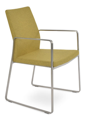 Soho Concept Pasha Sled Armchair - Stylish Dining Chair In Camira Blazer Wool, Chrome Base, 10-year Guarantee! Amber  Soho-concept-dining-chair-04870