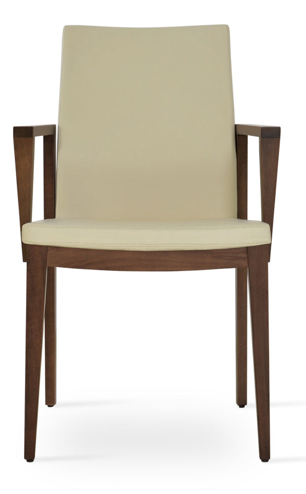Soho Concept Pasha Wood Armchair Dining Chair - Elegant Leatherette Seat, 2-year Guarantee, 350 Lb Capacity Walnut,Cream  Soho-concept-dining-chair-04937