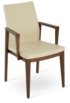 Soho Concept Pasha Wood Armchair Dining Chair - Elegant Leatherette Seat, 2-year Guarantee, 350 Lb Capacity Walnut,Cream  Soho-concept-dining-chair-04938