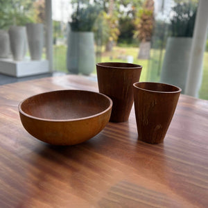 Lh Imports Rustic Tapered Bowl - Corten Finish, Stunning Limestone Craftsmanship For Elegant Home Décor Brown Limestone Pat041-co