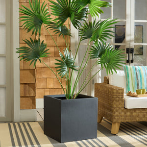 Marcy Low Wide Planter - Contemporary Fiberstone Planter With Matte Finish, Weather-Resistant Elegance