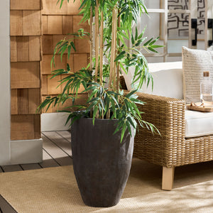 Cana Pedestal Planter Pot — Rustic Cement Bamboo-Texture Stand For Elevated Displays, Durable Outdoor DéCor
