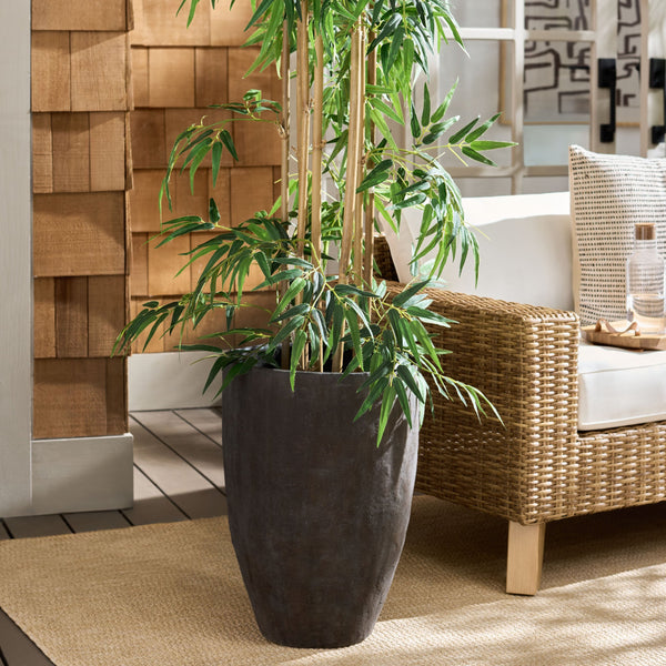 Cana Pedestal Planter Pot — Rustic Cement Bamboo-Texture Stand For Elevated Displays, Durable Outdoor DéCor
