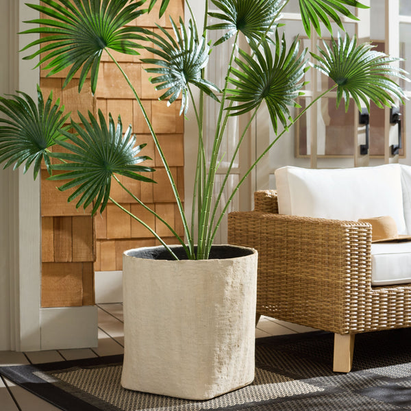 Cana Large Square Planter Pot — 20" Weather-Resistant Cement-Bamboo Composite For Stylish Greenspaces